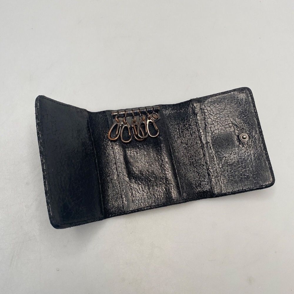 Tory Burch Black Leather Tri-Fold Key Case Mini Wallet – EUC, 5 Hooks, Crackle F - Picture 5 of 15